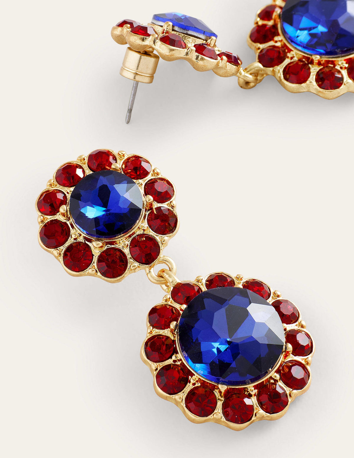 Boucles d'oreilles à fleurs ornementées-Rouge/bleu - Image 3