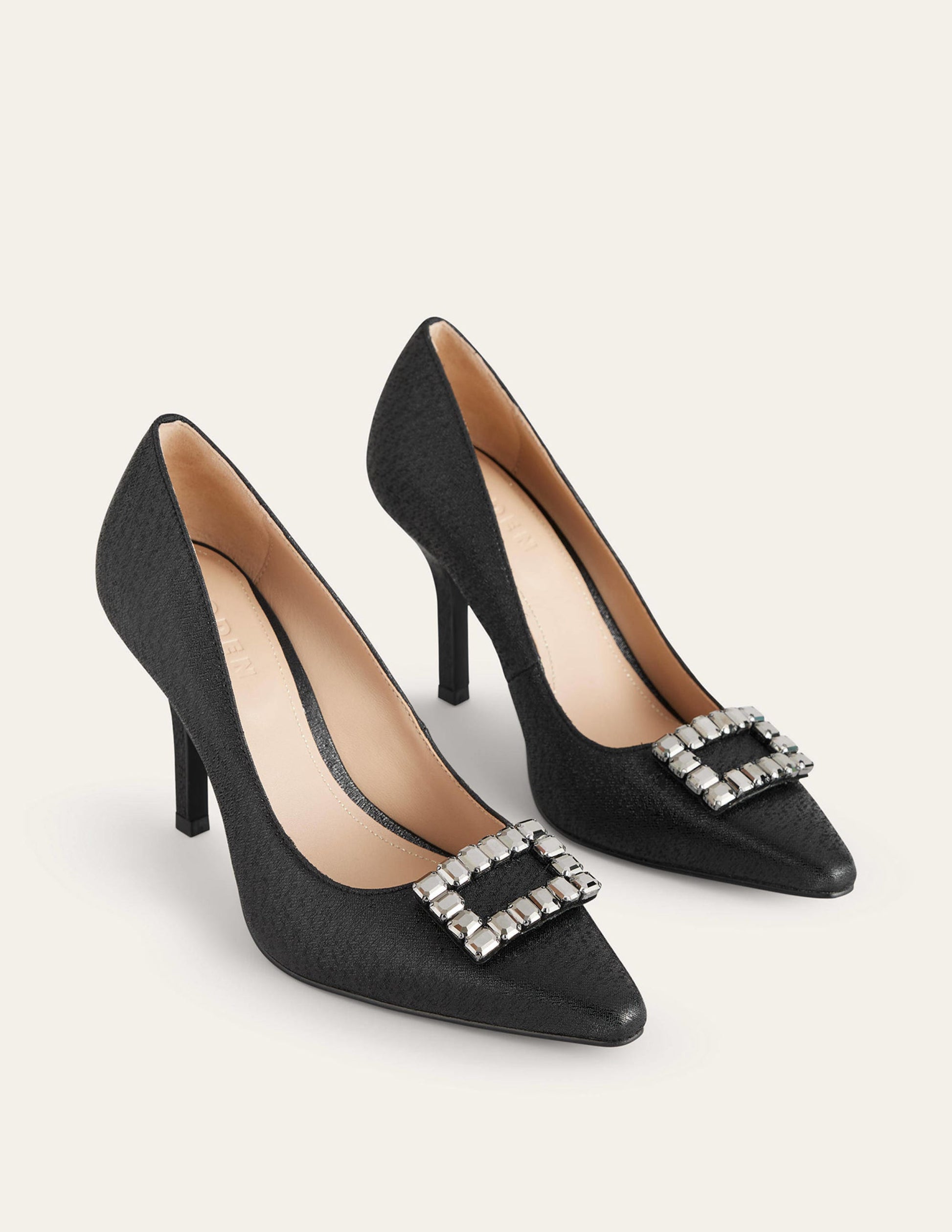 Hochhackige Schuhe mit Schmuckbesatz-Schwarz-Metallic-3