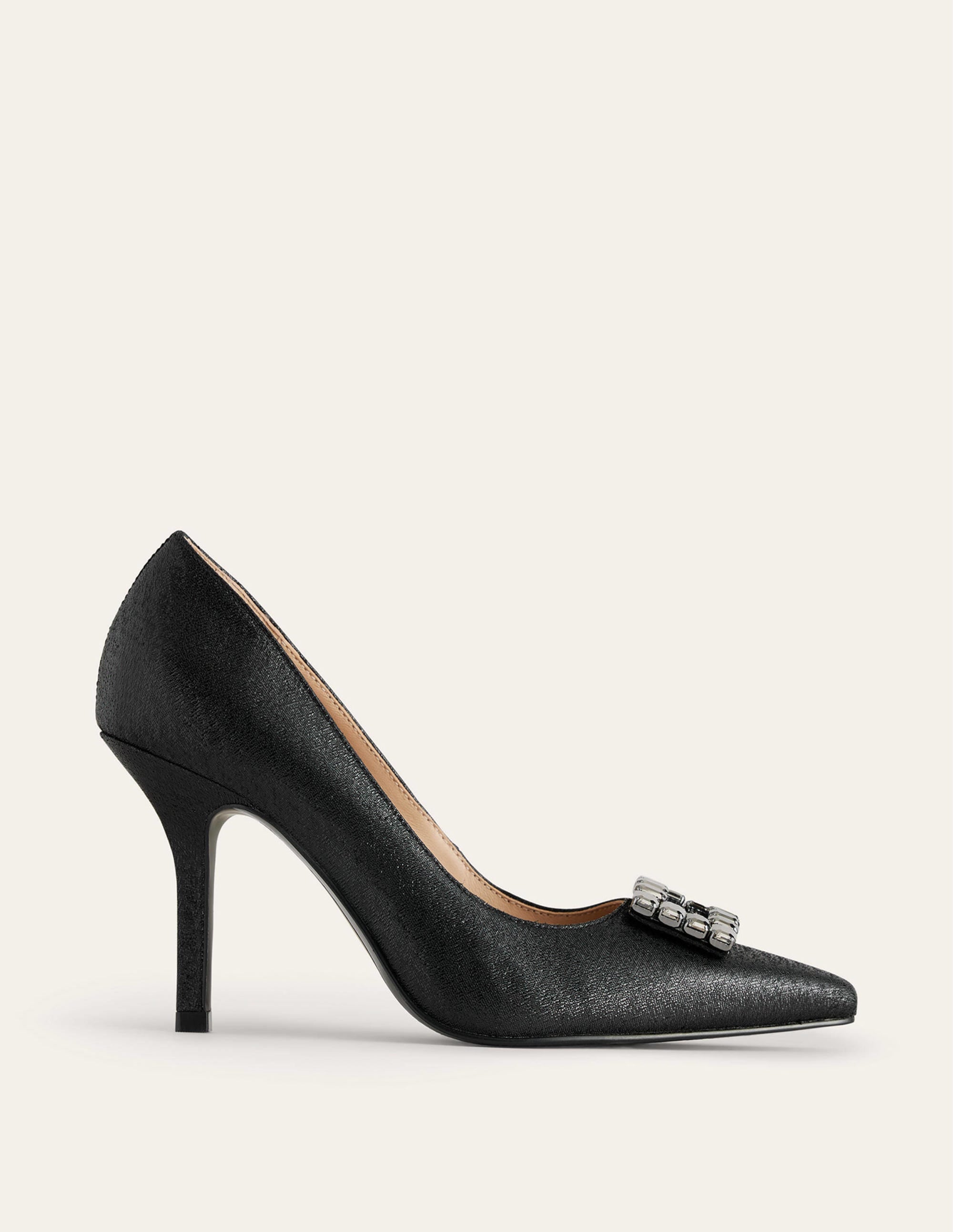 Hochhackige Schuhe mit Schmuckbesatz-Schwarz-Metallic - Image 2