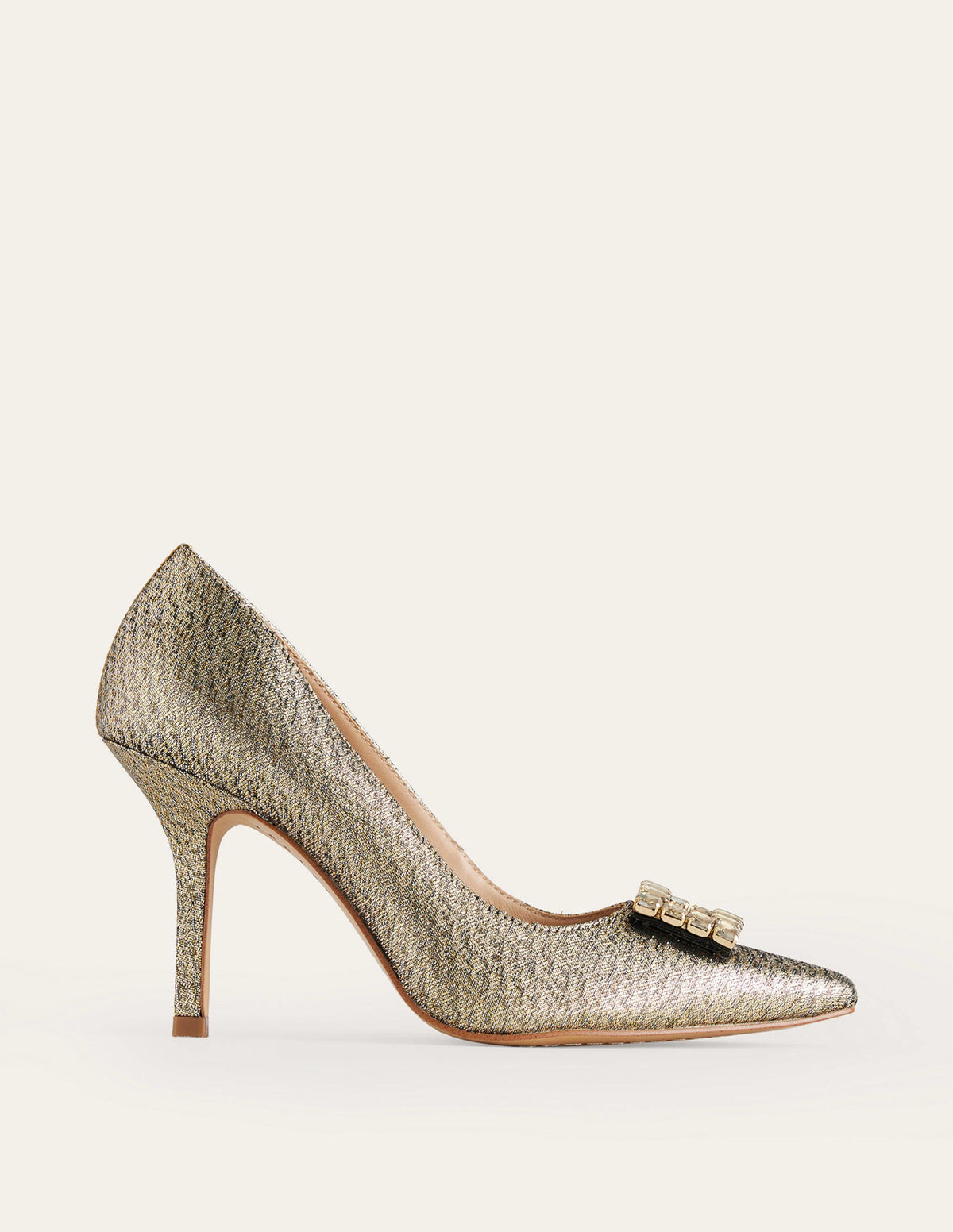 Hochhackige Schuhe mit Schmuckbesatz-Gold-Metallic-2