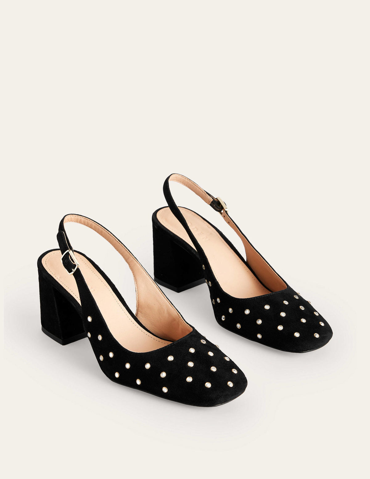 Halbhohe Riemchen-Pumps-Schwarzes Veloursleder, Kristalle-3