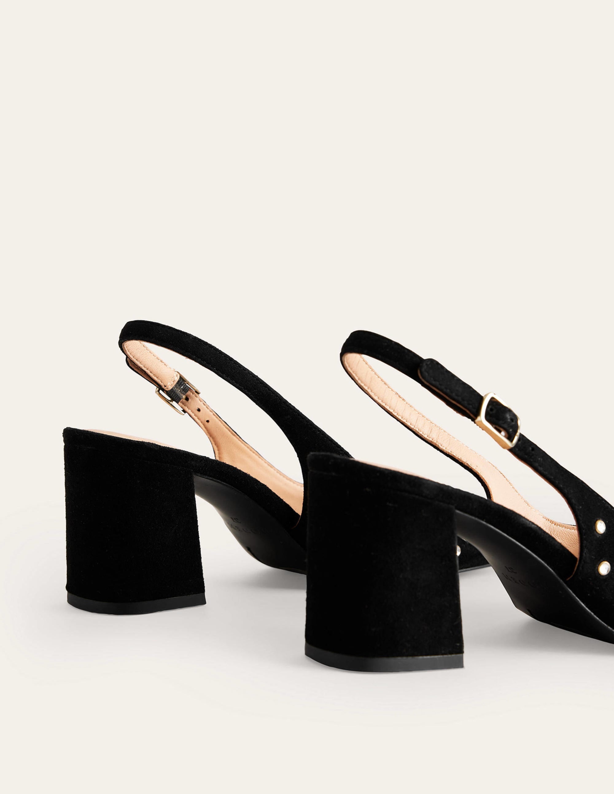 Halbhohe Riemchen-Pumps-Schwarzes Veloursleder, Kristalle - Image 4