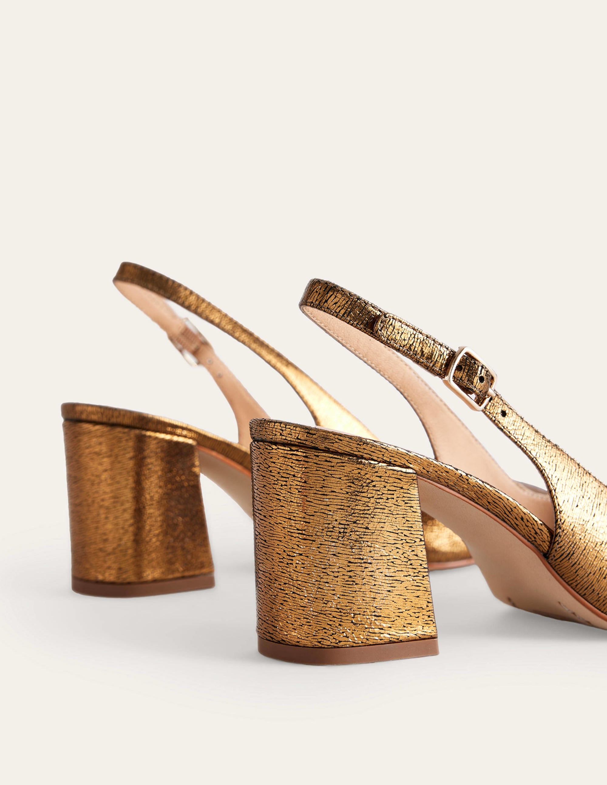 Slingback Mid-Heel Pumps-Gold Metallic Leather - Image 4