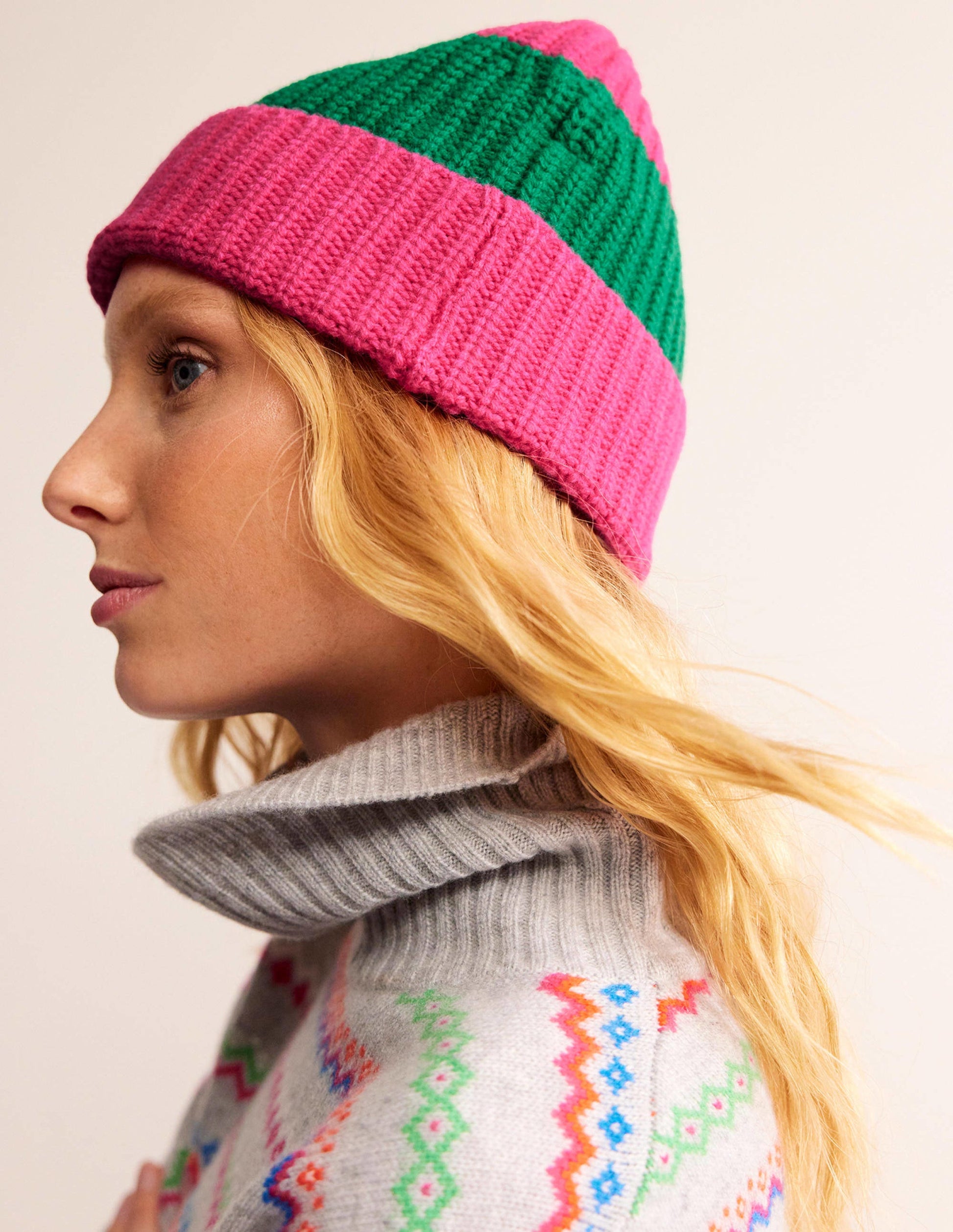 Beanie mit Blockfarben-Kräftiges Pink/ Veridiangrün-1