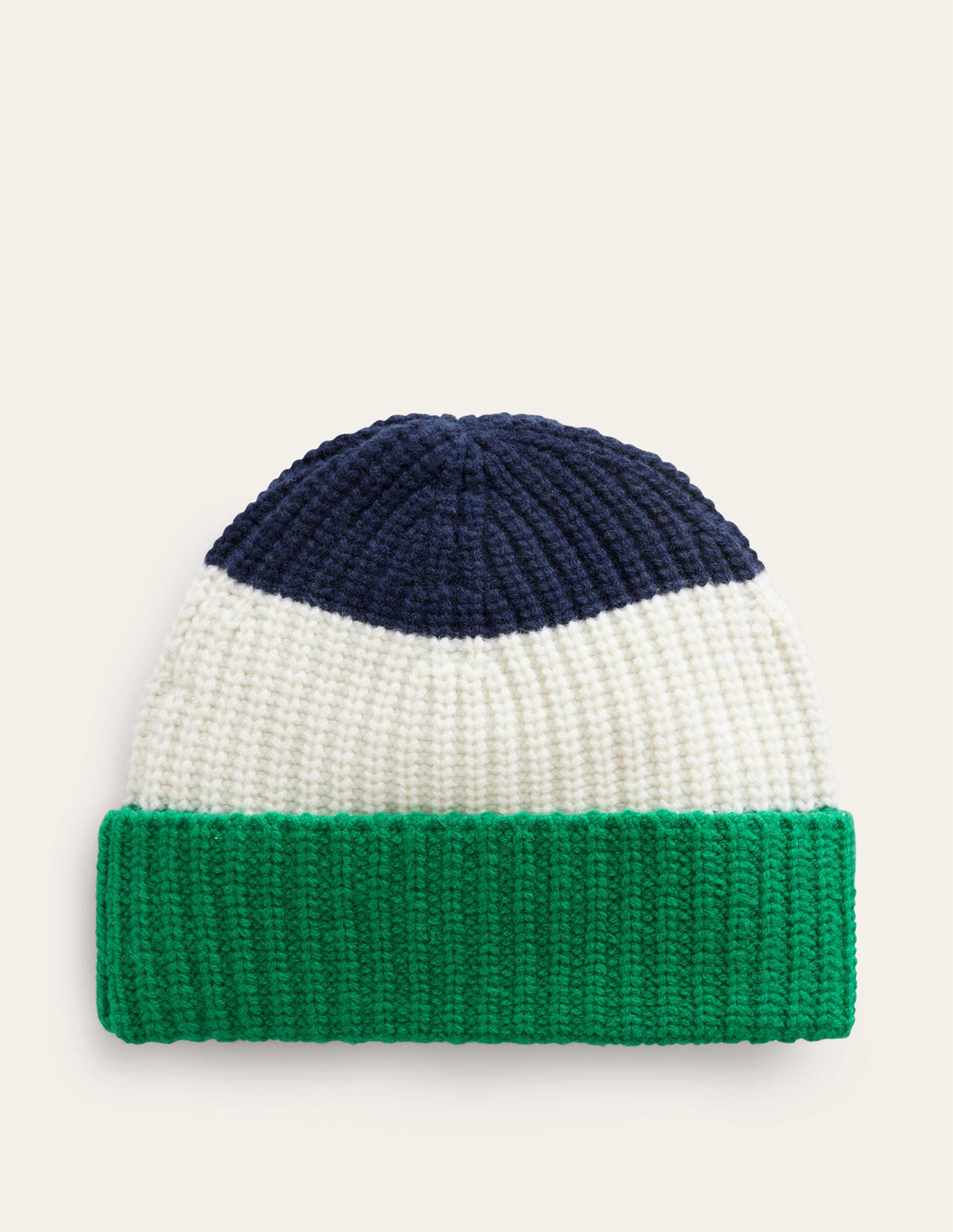 Beanie mit Blockfarben-Marineblau, Veridiangrün und Naturweiß - Image 2
