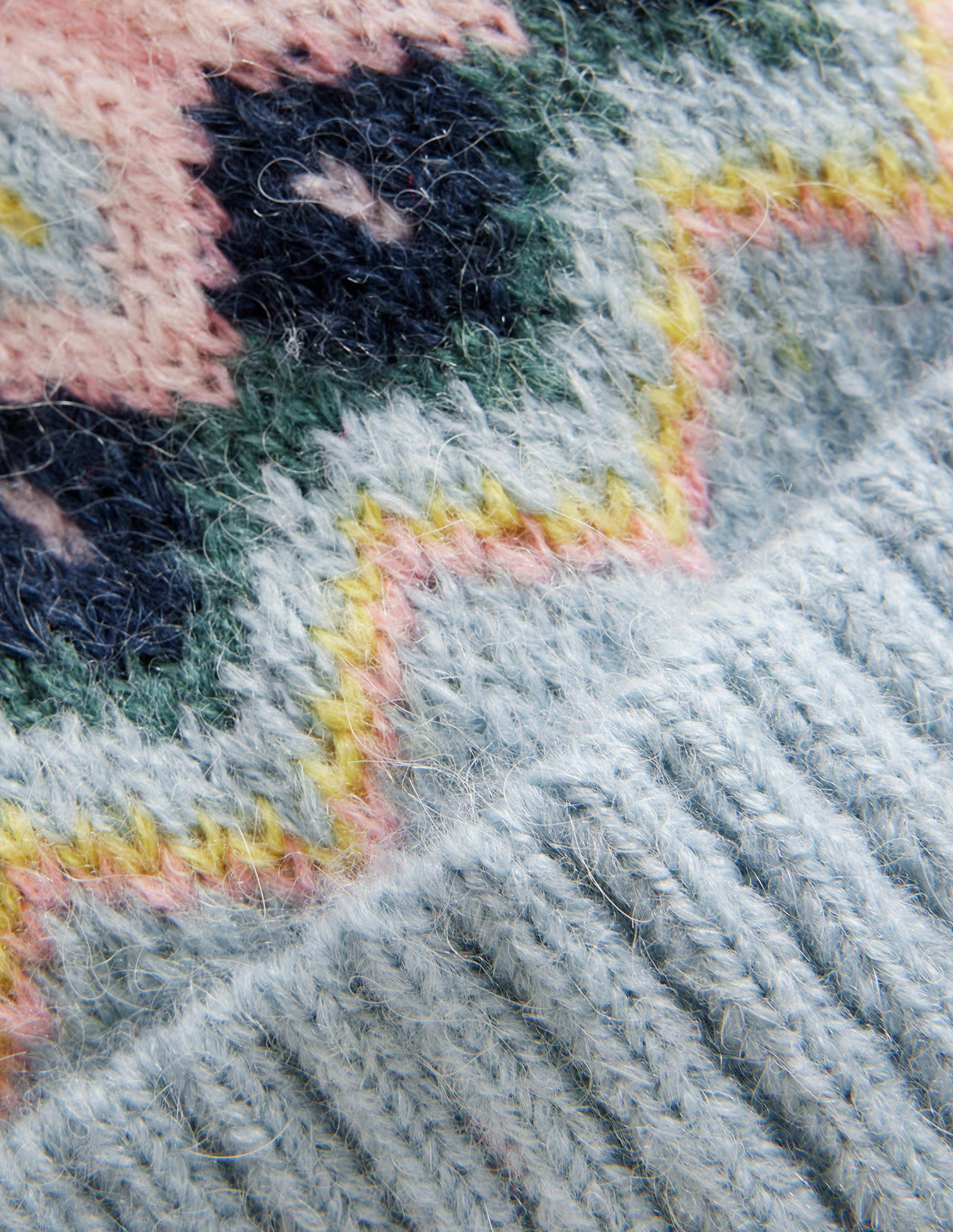 Flauschige Fair-Isle-Mütze-Rauchgrün/ Bunt-3