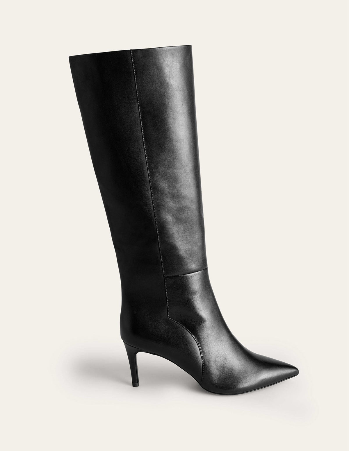Bottes hauteur genou à bout pointu-Cuir noir-3