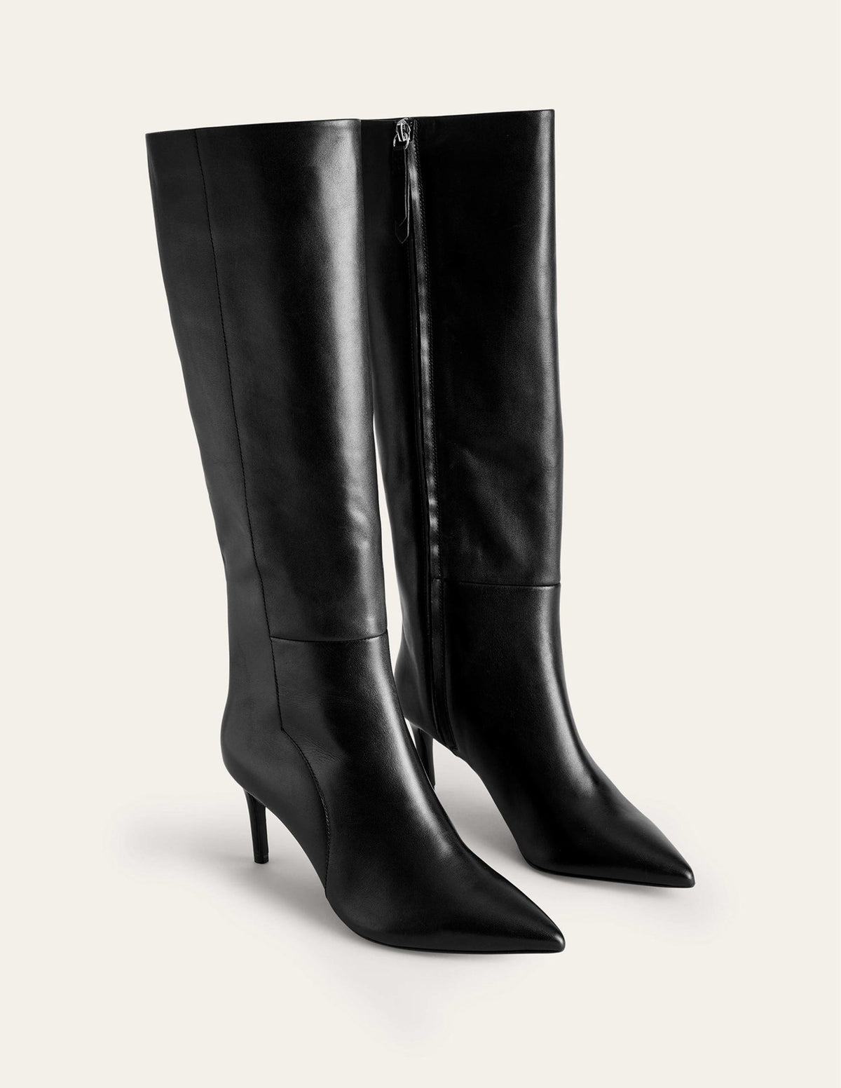 Bottes hauteur genou à bout pointu-Cuir noir-4