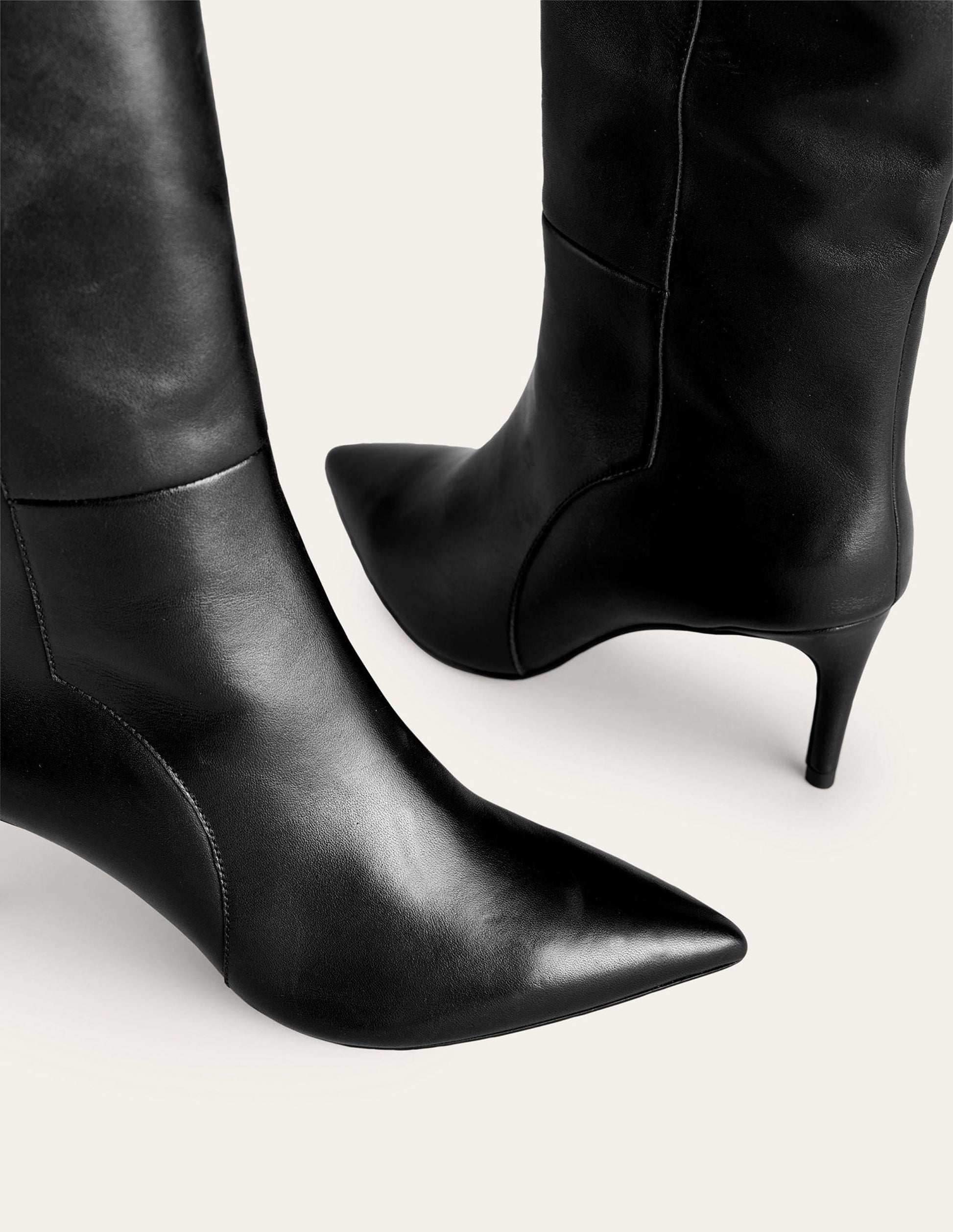 Bottes hauteur genou à bout pointu-Cuir noir-5