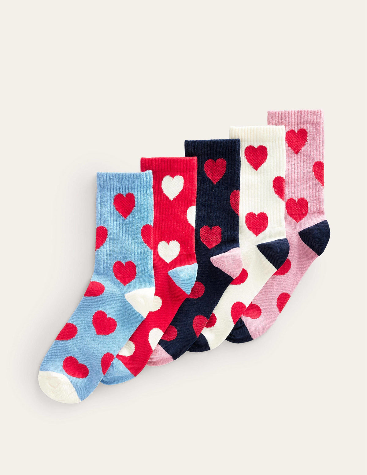 5 paires de chaussettes basses côtelées-Cœurs - Image 1