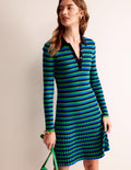 Mini-robe à col-Bleu marine et vert vif