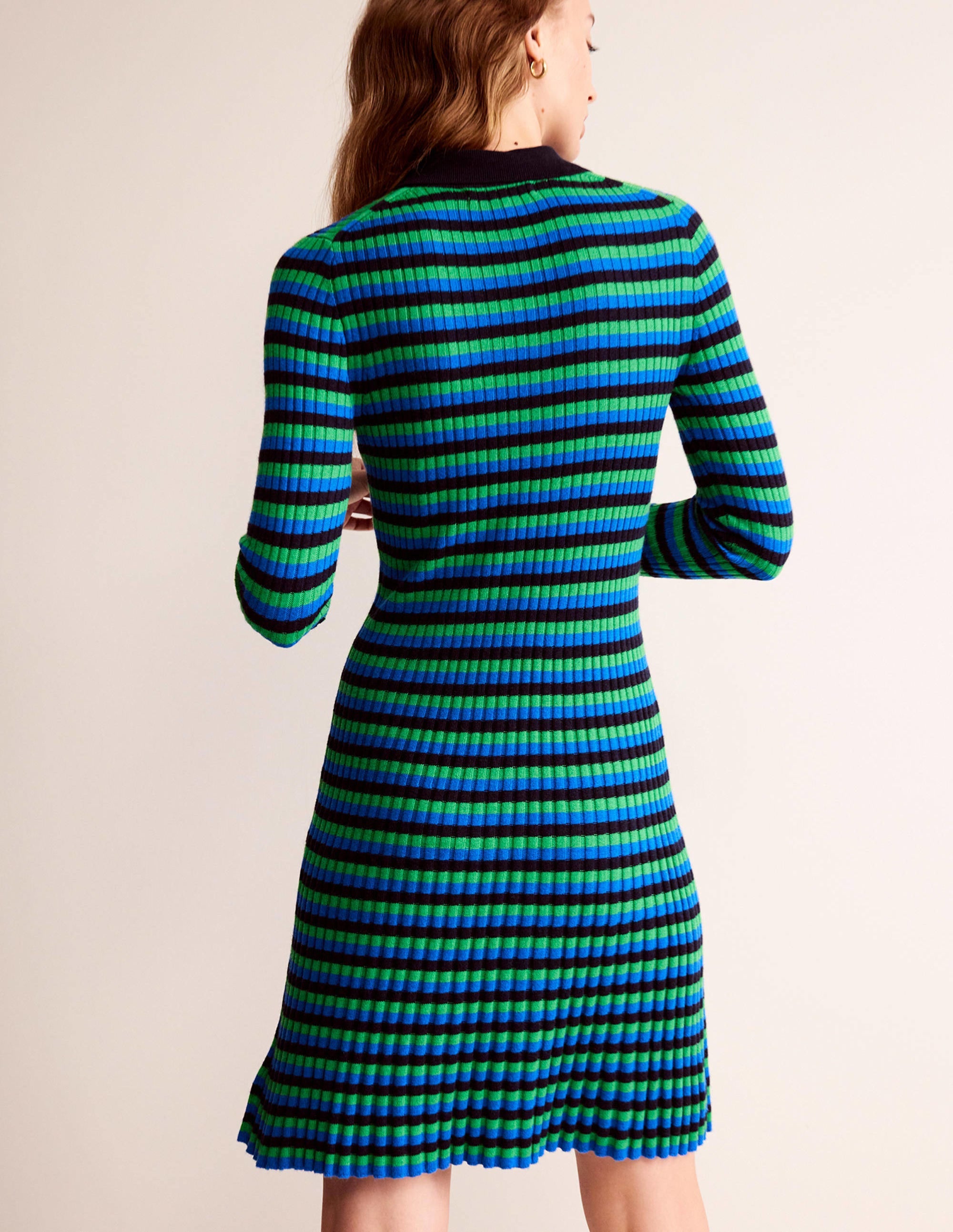 Mini-robe à col-Bleu marine et vert vif - Image 3