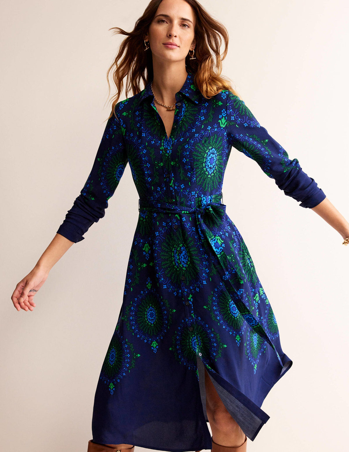Kate Midi-Hemdblusenkleid-Französisches Marineblau, Artizian Geo-1