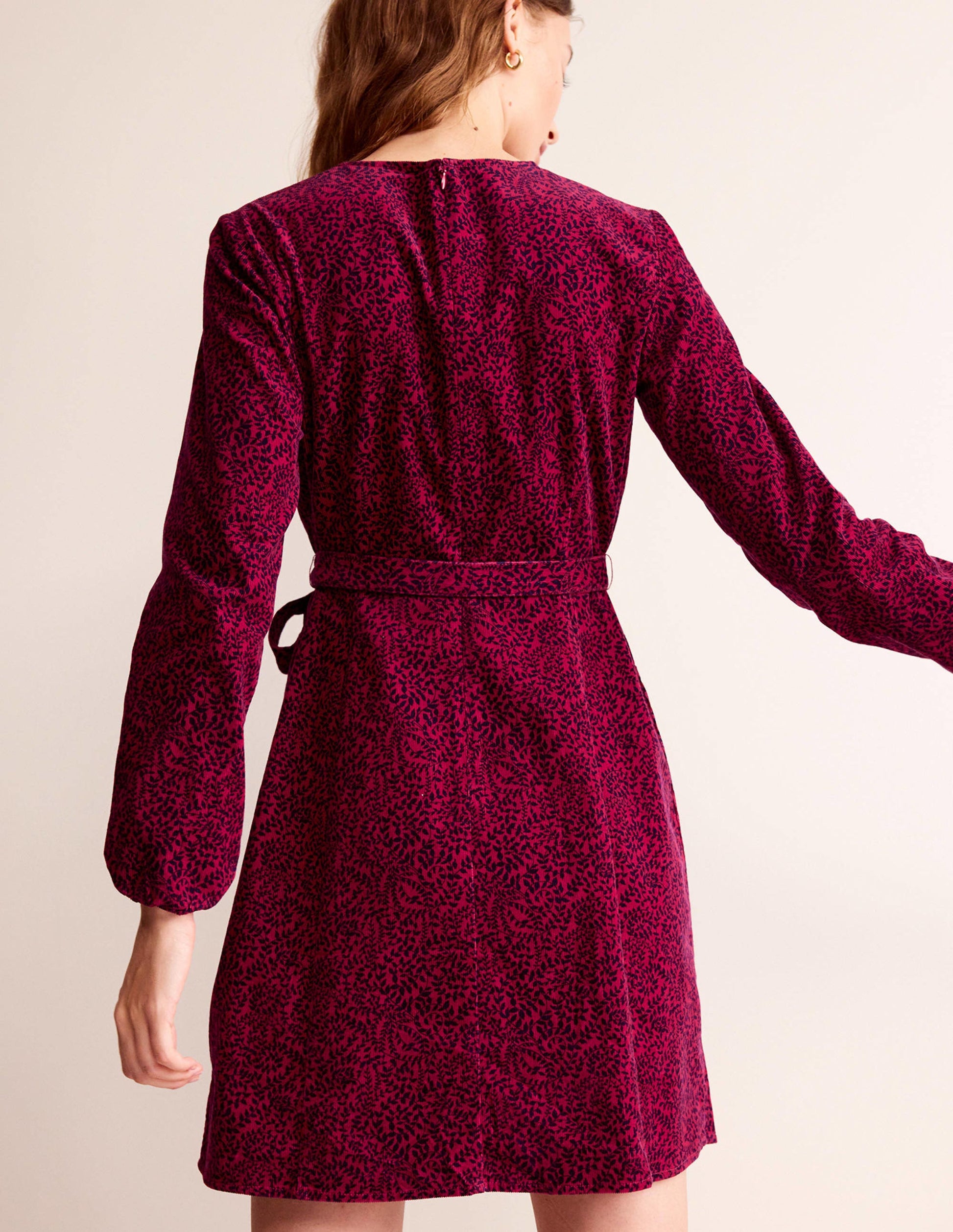 Harriet Cordkleid-Warmes Cranberry-Rot, Apfelzweig-3
