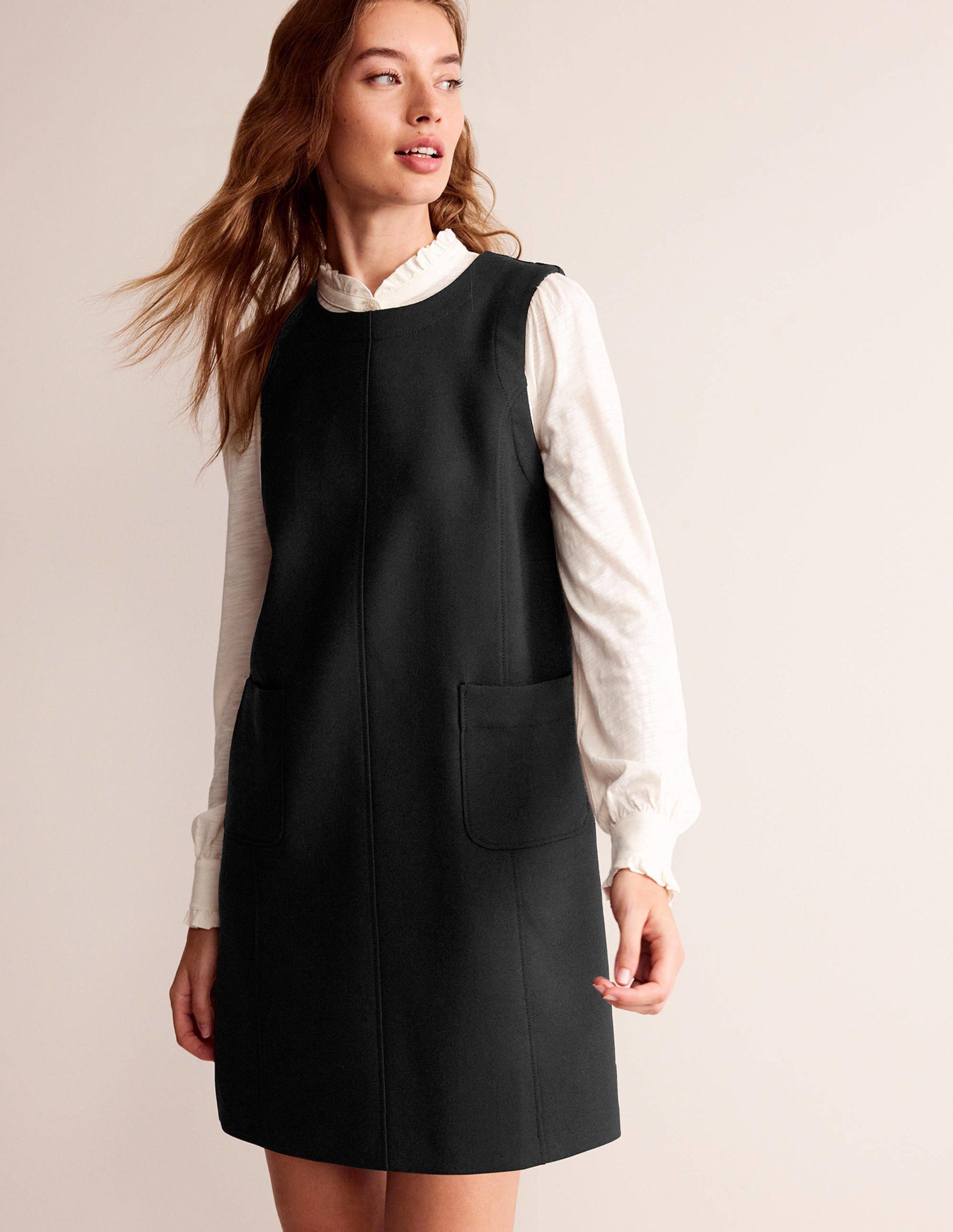 Mini-robe droite à poches-Noir-1