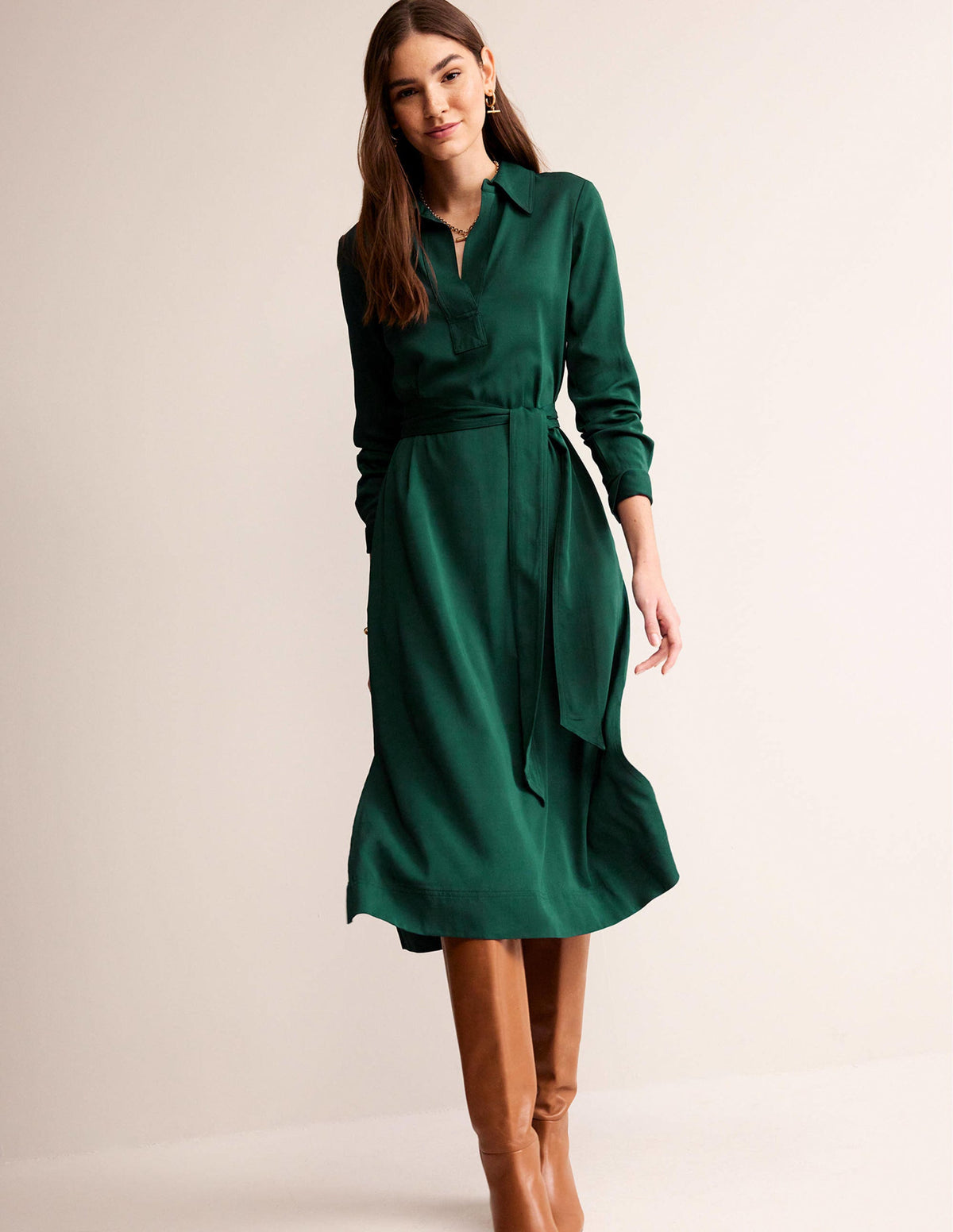 Schlichtes Pop-Over-Midikleid-Dunkles Smaragdgrün - Image 4