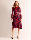 Midikleid mit Paspelierung-Marineblau, Gardenienrot
