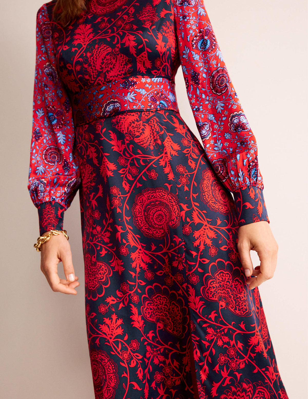 Midikleid mit Paspelierung-Marineblau, Gardenienrot - Image 2