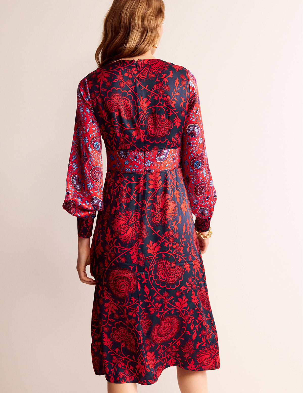 Midikleid mit Paspelierung-Marineblau, Gardenienrot - Image 3