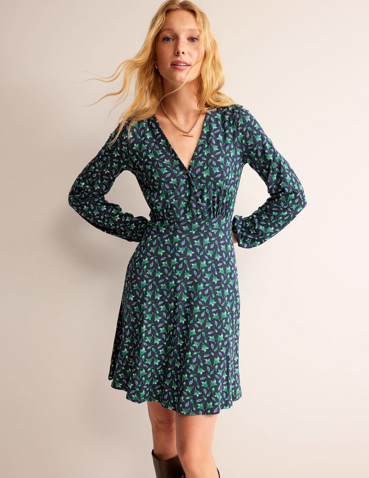 Willow Jersey-Kleid-Französisches Marineblau, Tulpenknospe - Image 1