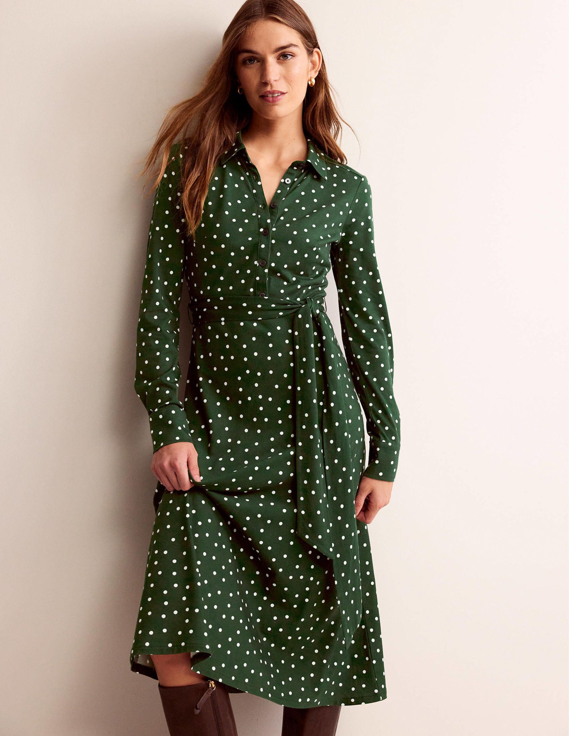Laura Jersey Midi Shress-Emerald Night, Spaced Dot-1