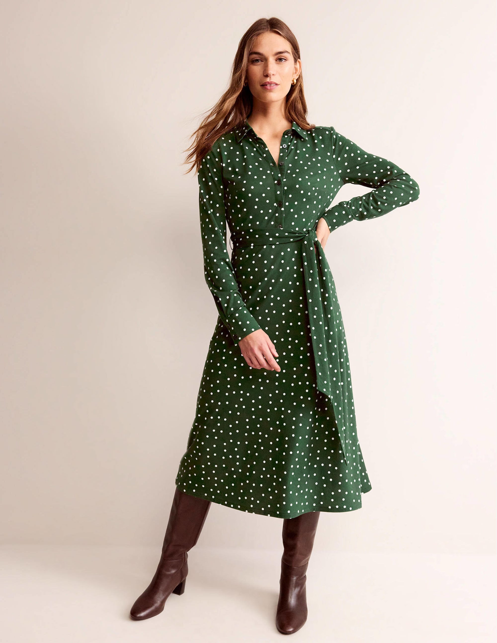 Laura Jersey Midi Shress-Emerald Night, Spaced Dot - Image 4
