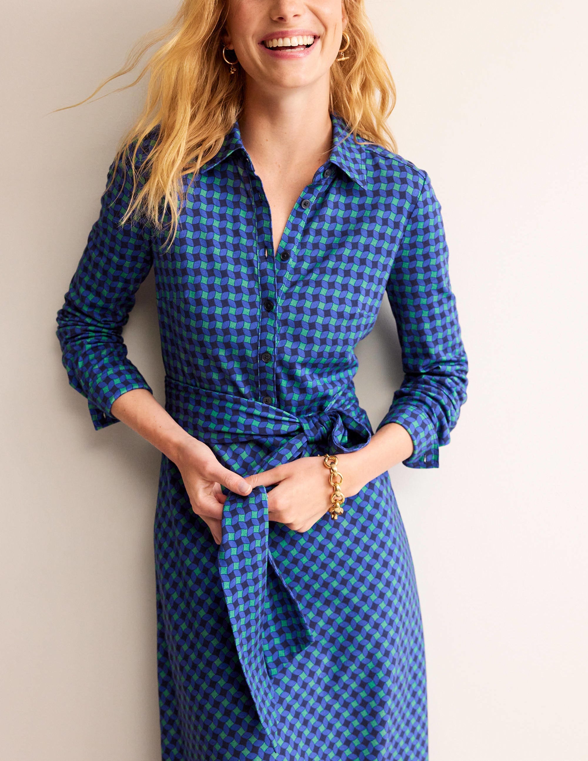 Robe-chemise midi Laura en jersey-Vert, motif Abstract Diamond - Image 2