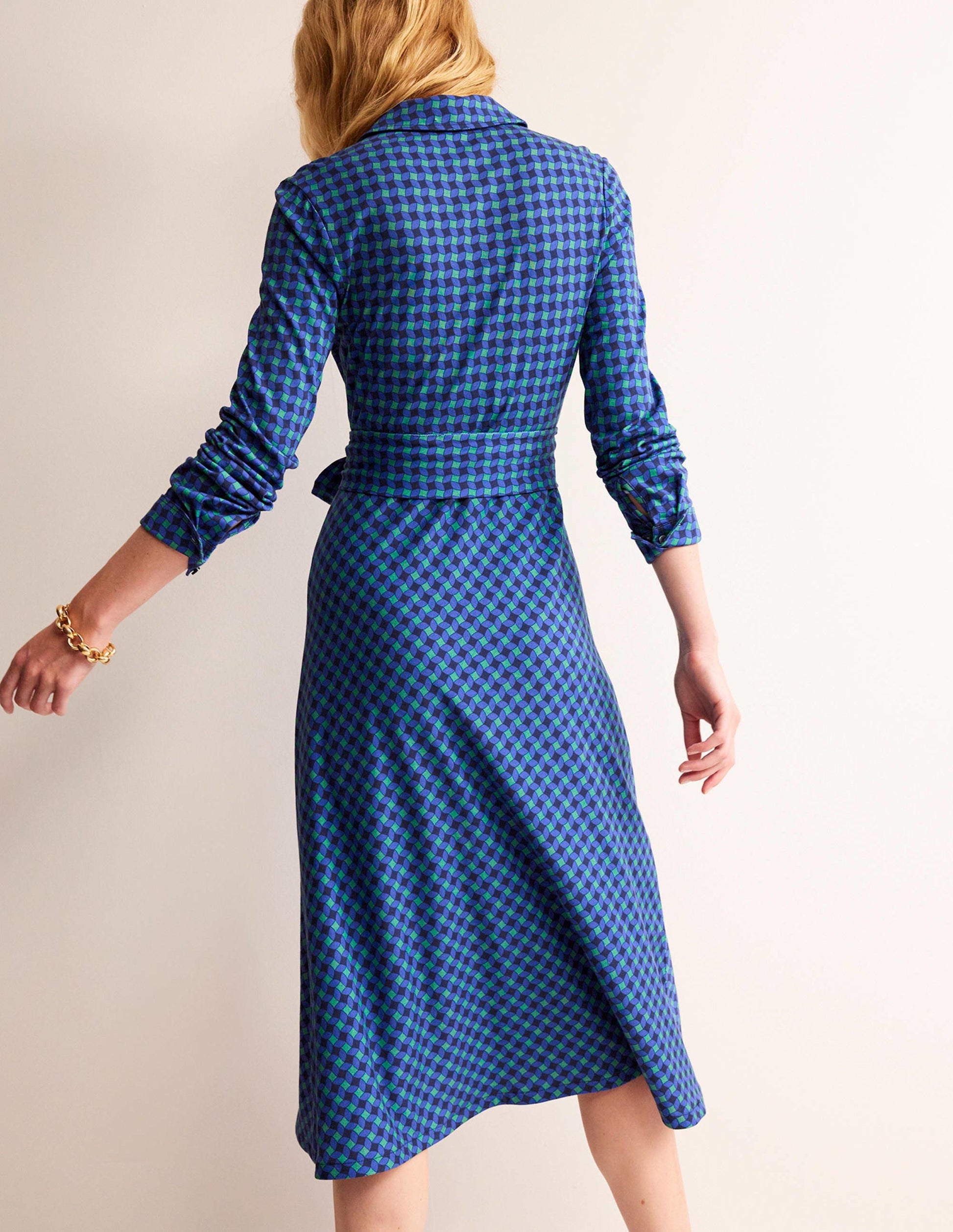 Robe-chemise midi Laura en jersey-Vert, motif Abstract Diamond-3