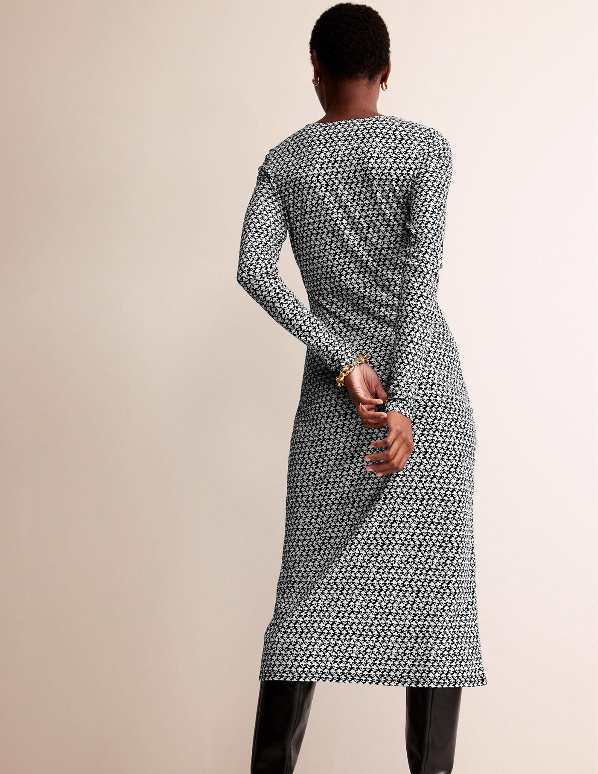 Empire Knot Midi Dress-Black, Lily Sprig - Image 3