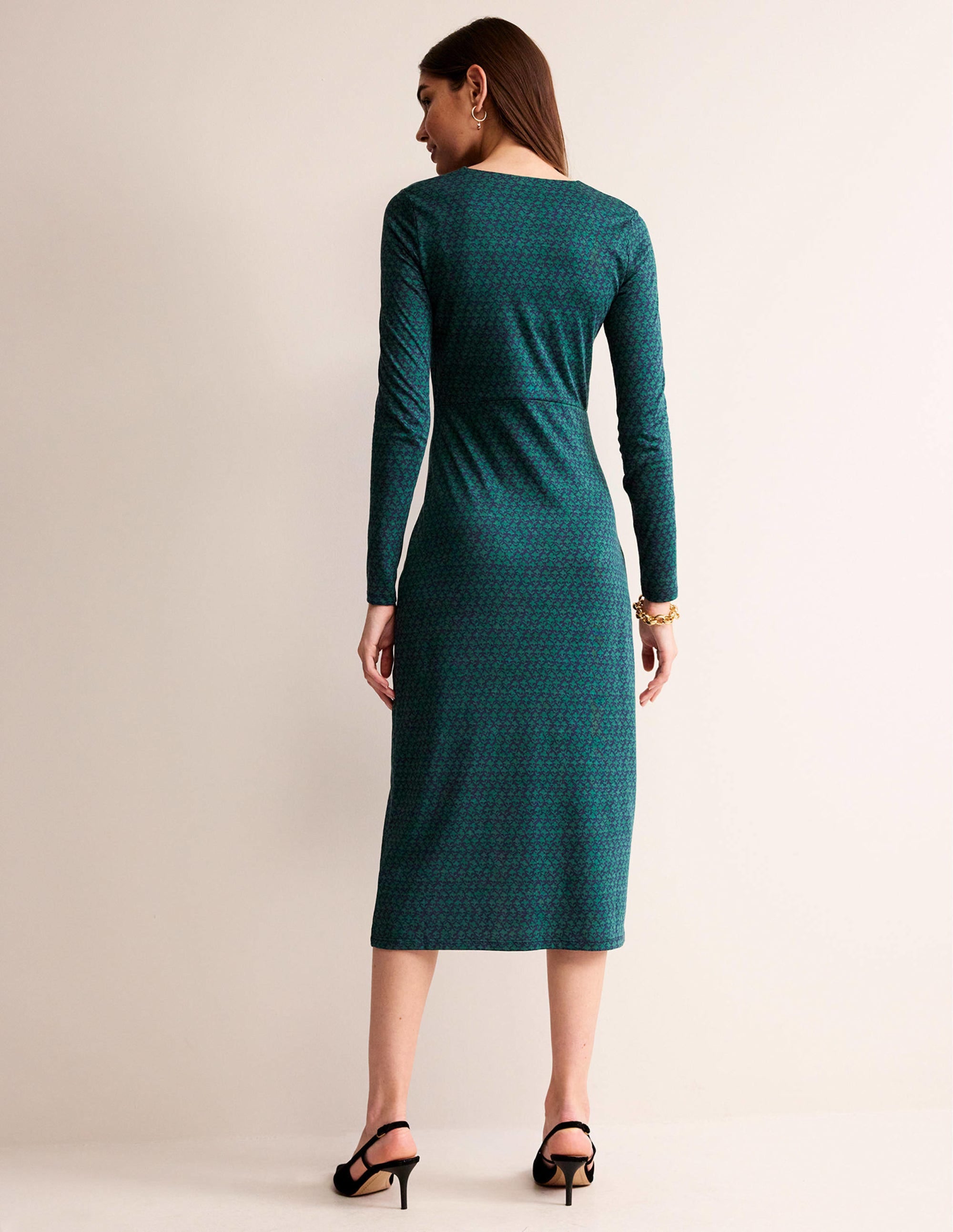 Midikleid in Empire-Form zum Knoten-Dunkles Smaragdgrün, Lilienzweig - Image 3