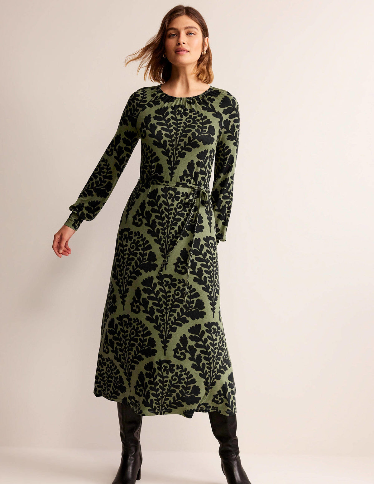 Robe longue à imprimé placé-Épicéa, motif Blossomy - Image 1
