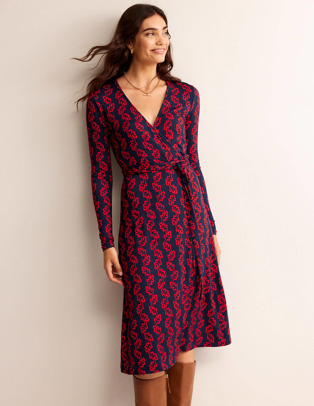 Robe midi Nina en jersey-Bleu marine foncé, motif Abstract Terrace-1