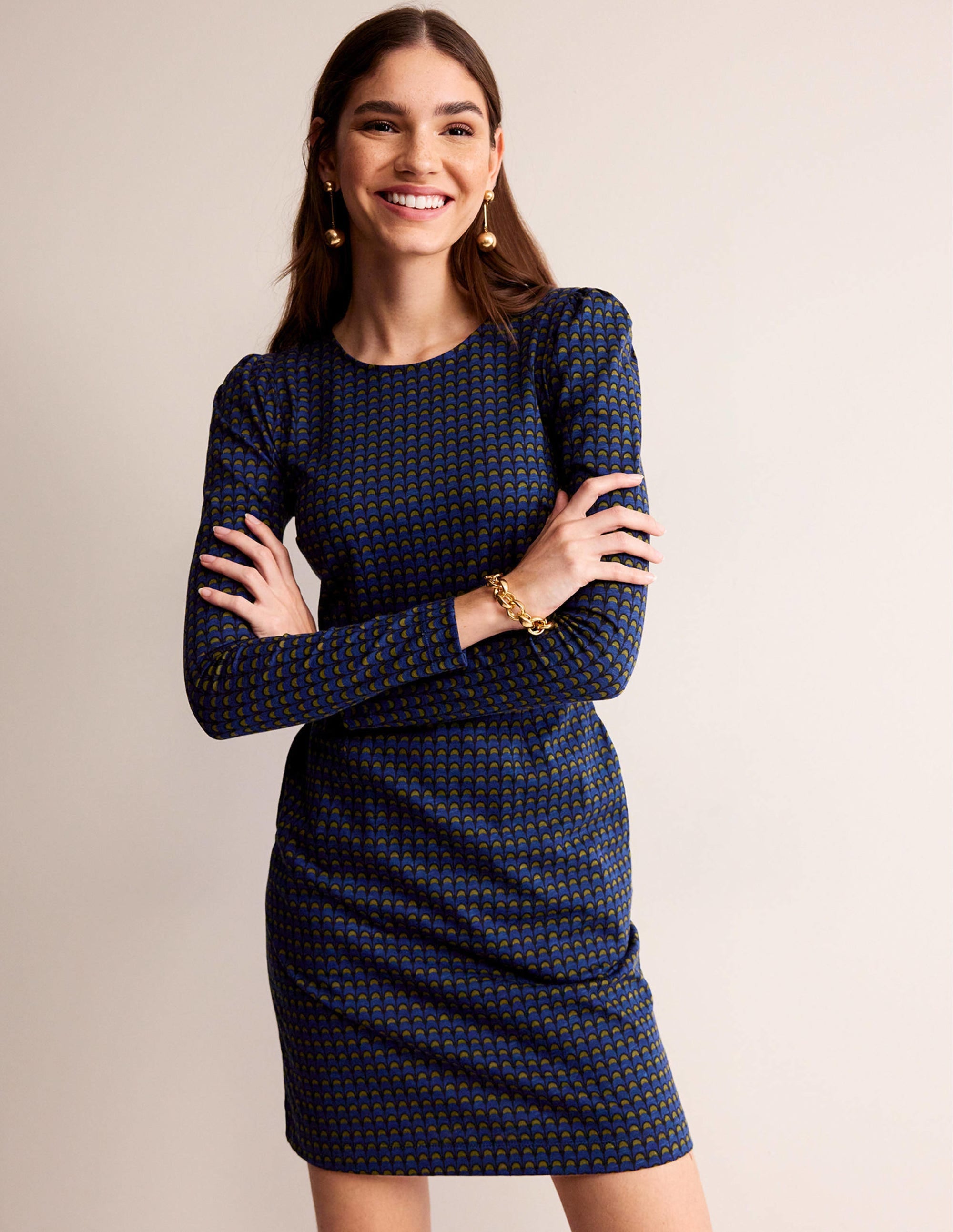 Robe Penelope en jersey-Bleu saphir, motif Geo Charm - Image 1