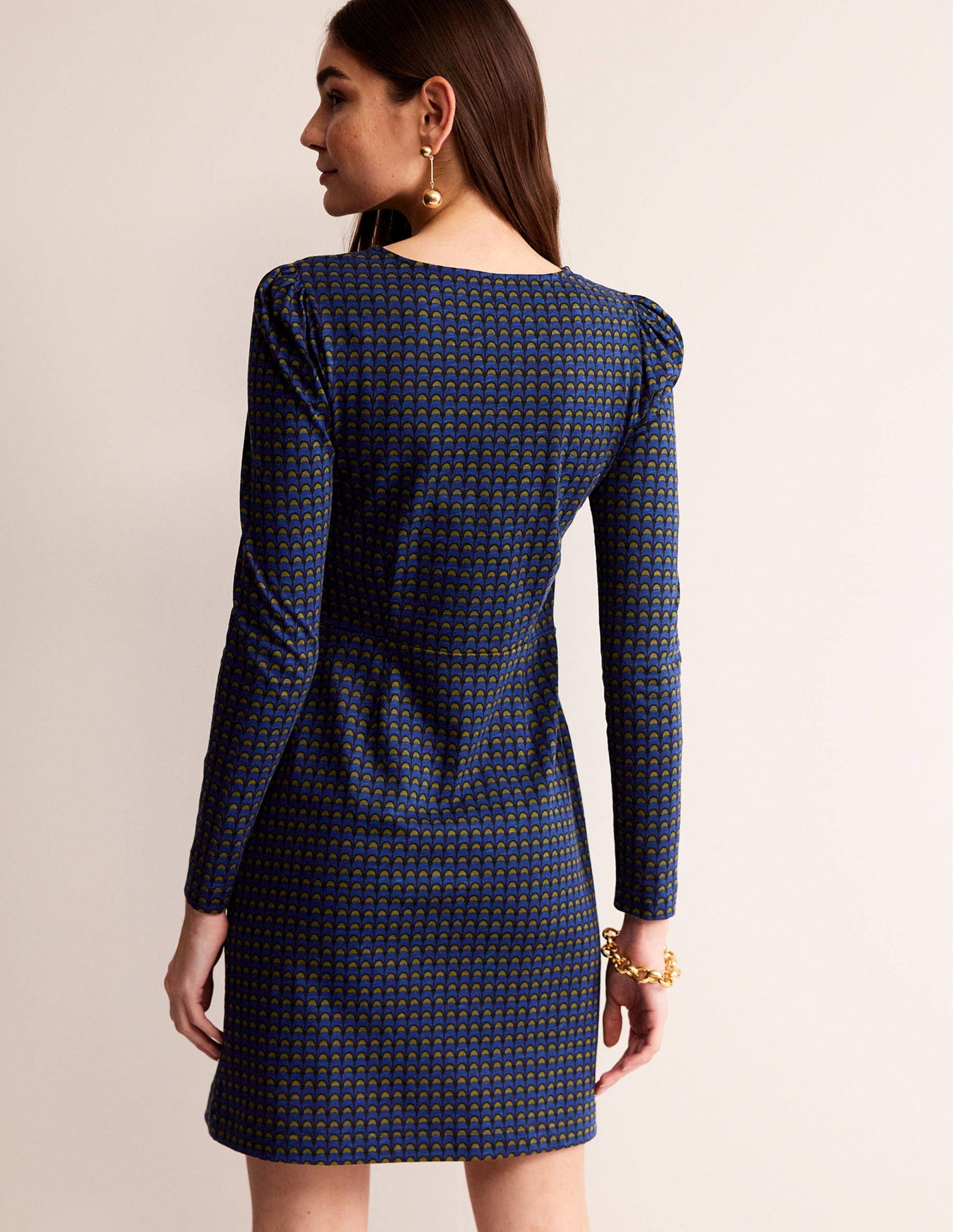 Robe Penelope en jersey-Bleu saphir, motif Geo Charm-3