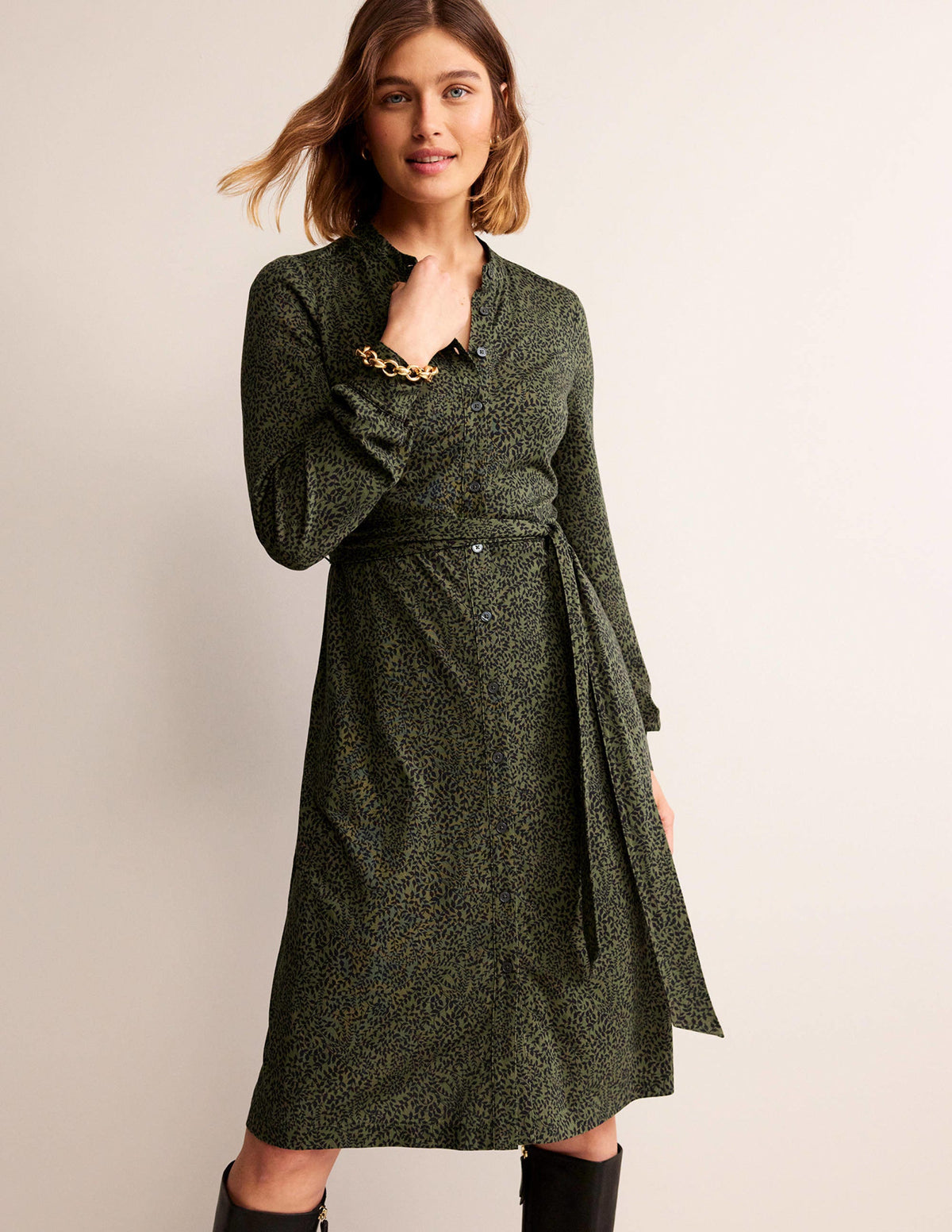 Robe-chemise Julia en jersey-Épicéa, motif Pome Sprig - Image 1