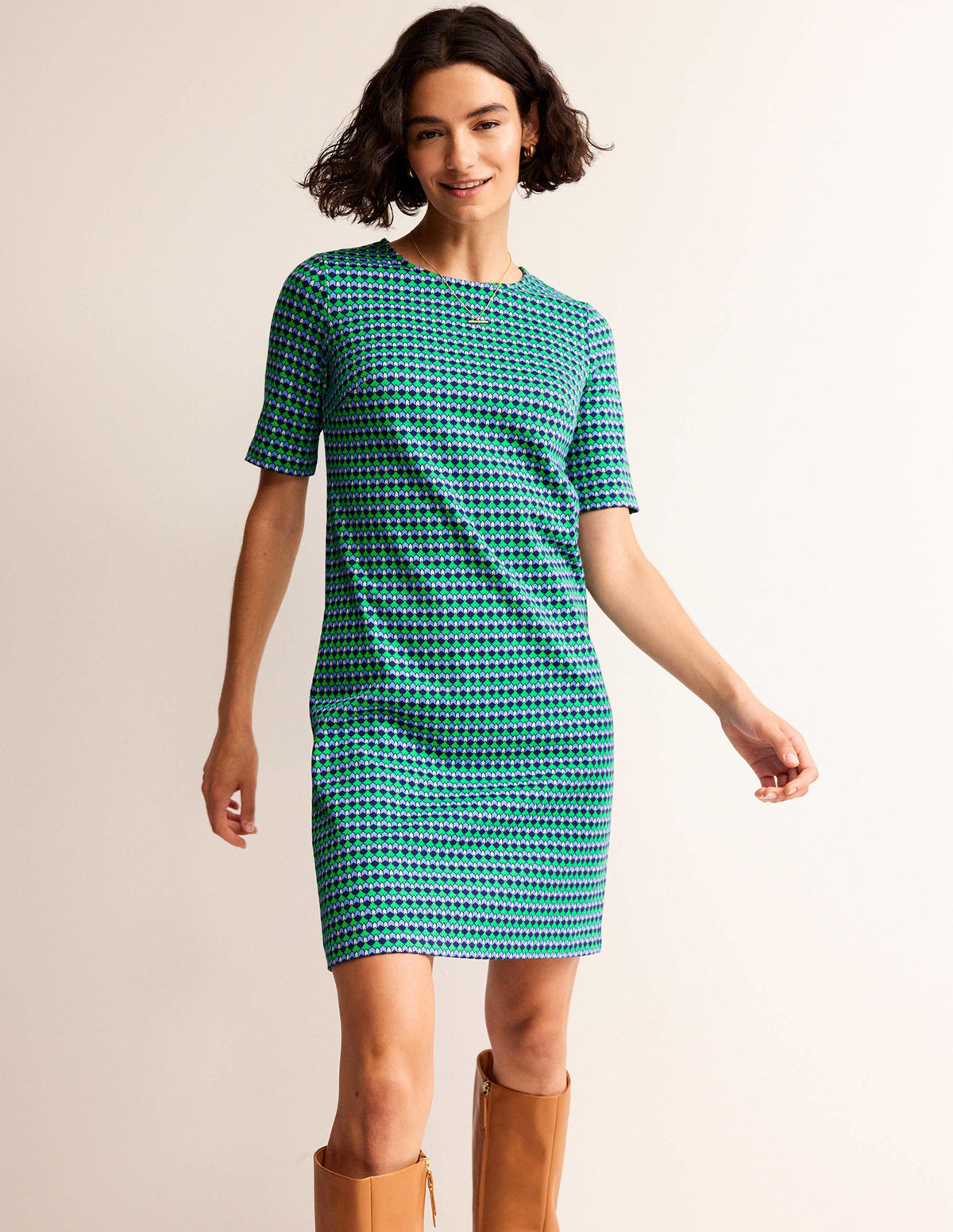 Ivy Kleid aus Jacquard-Jersey-Leuchtendes Grün, Terrasse Geo-1
