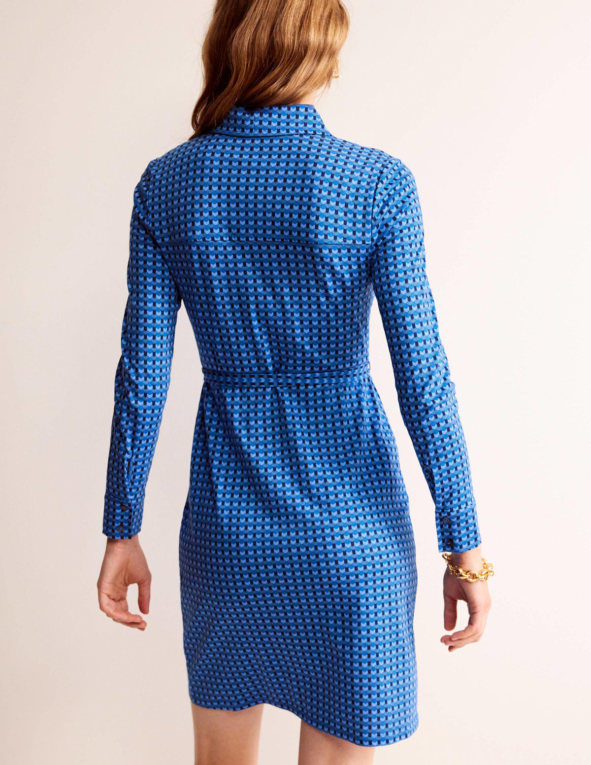 Jessie Jersey-Hemdblusenkleid-Azurblau, Terrasse Geo - Image 3