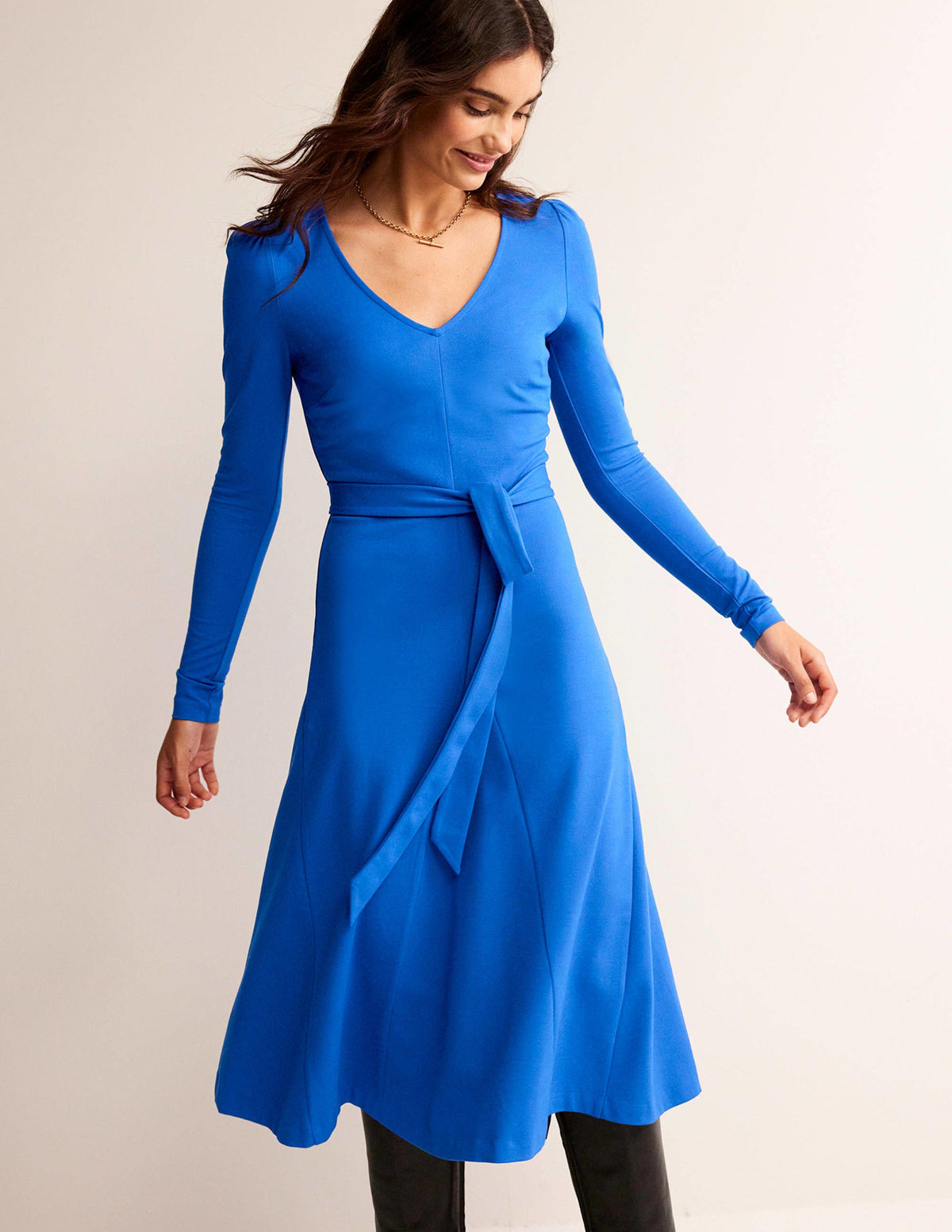 Bella Midikleid mit V-Ausschnitt-Leuchtendes Blau-1