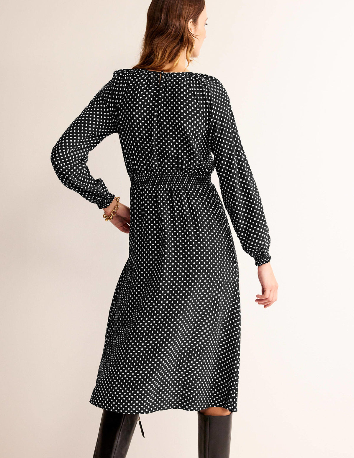 Raglan-Midikleid mit Raffung-Schwarz, Gepunktet - Image 3