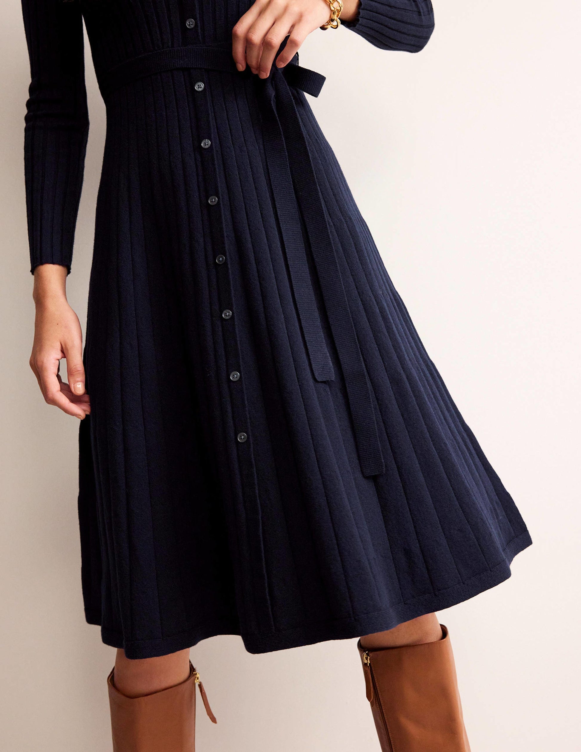 Robe-chemise Rachel en maille-Bleu Foncé-4