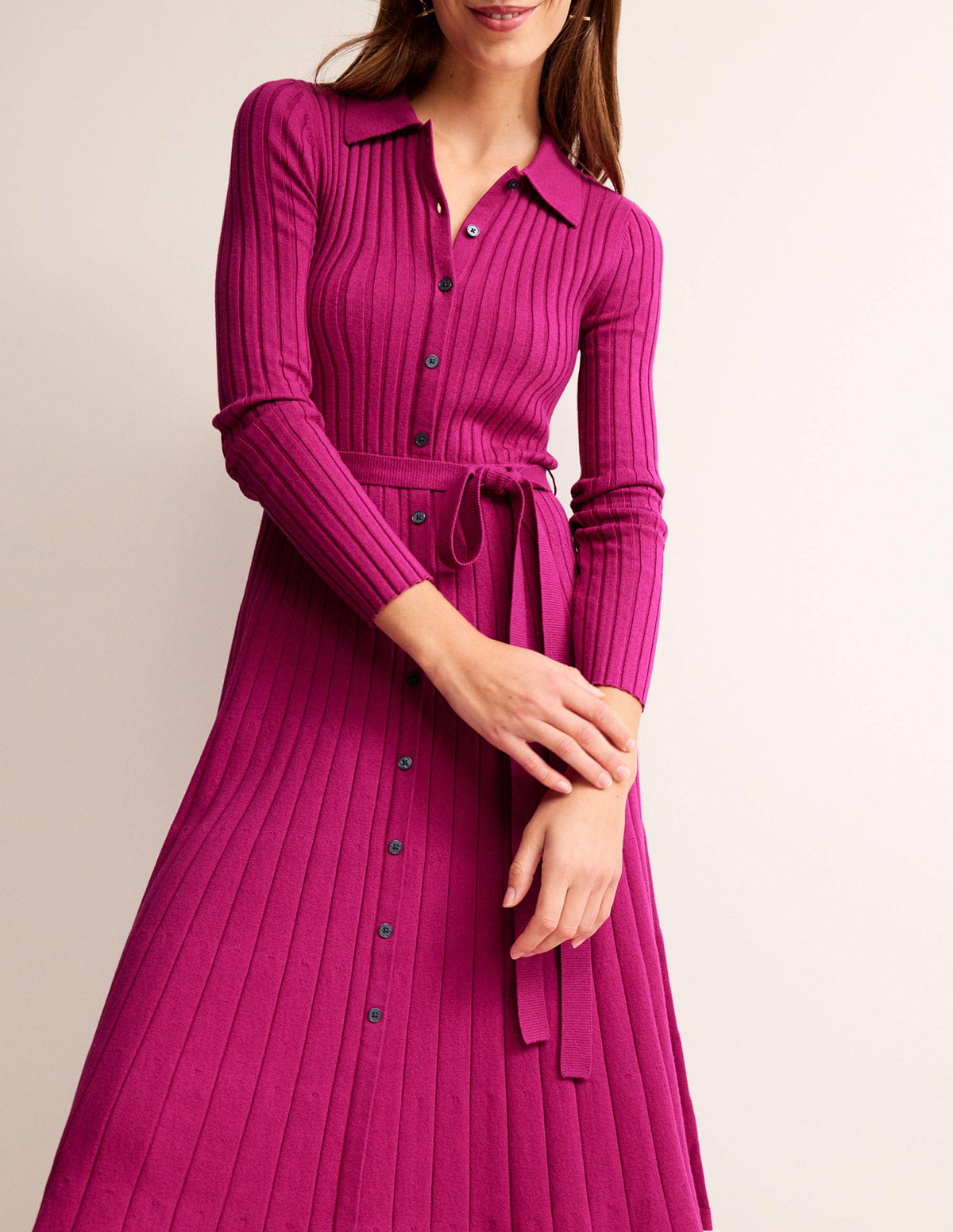 Rachel Knitted Shirt Dress-Vibrant Plum-2