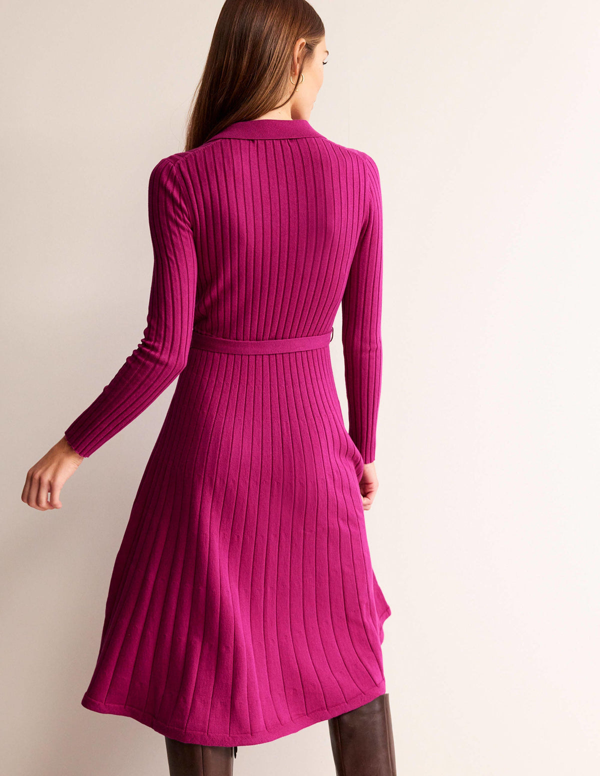 Rachel Knitted Shirt Dress-Vibrant Plum-3