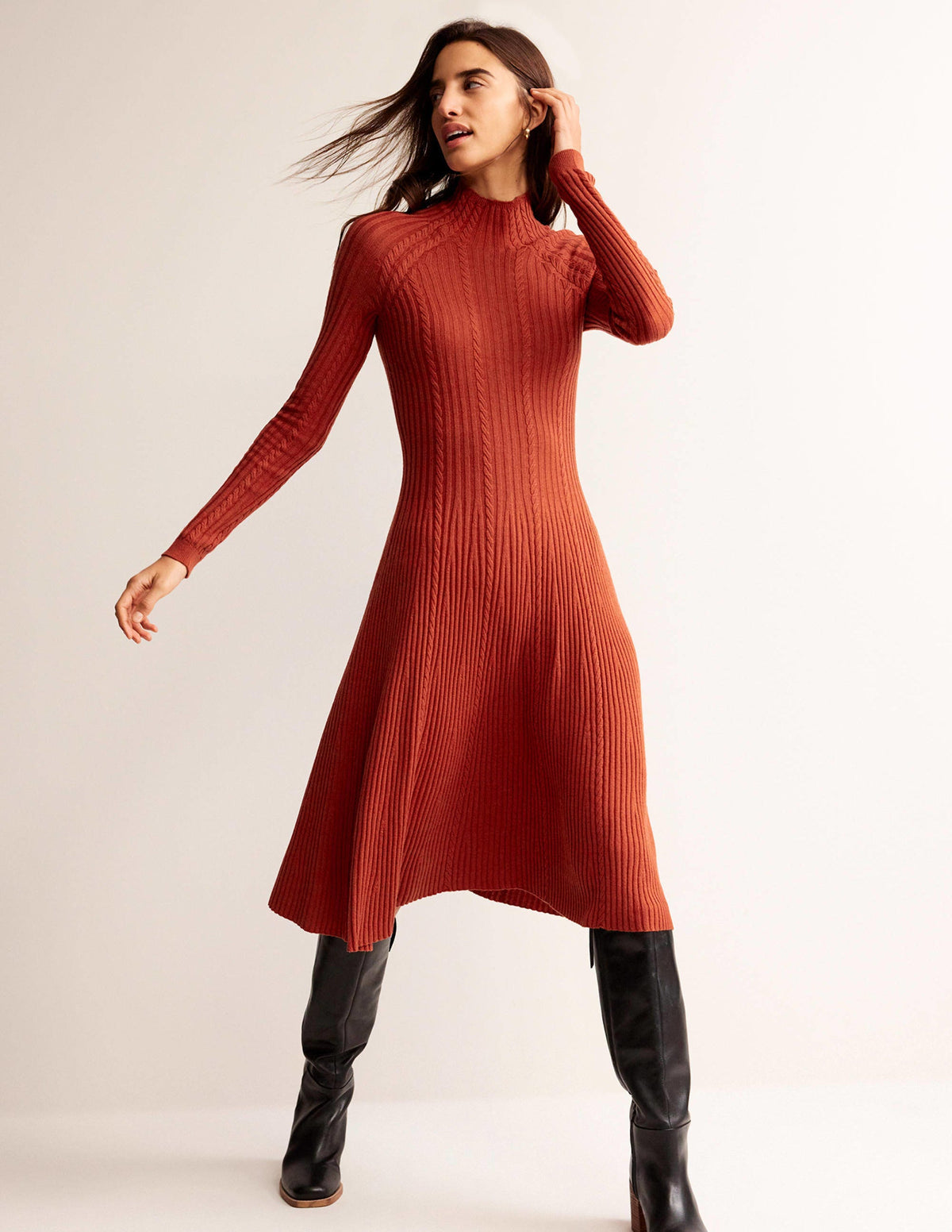 Tessa Knitted Dress-Dark Chestnut - Image 1