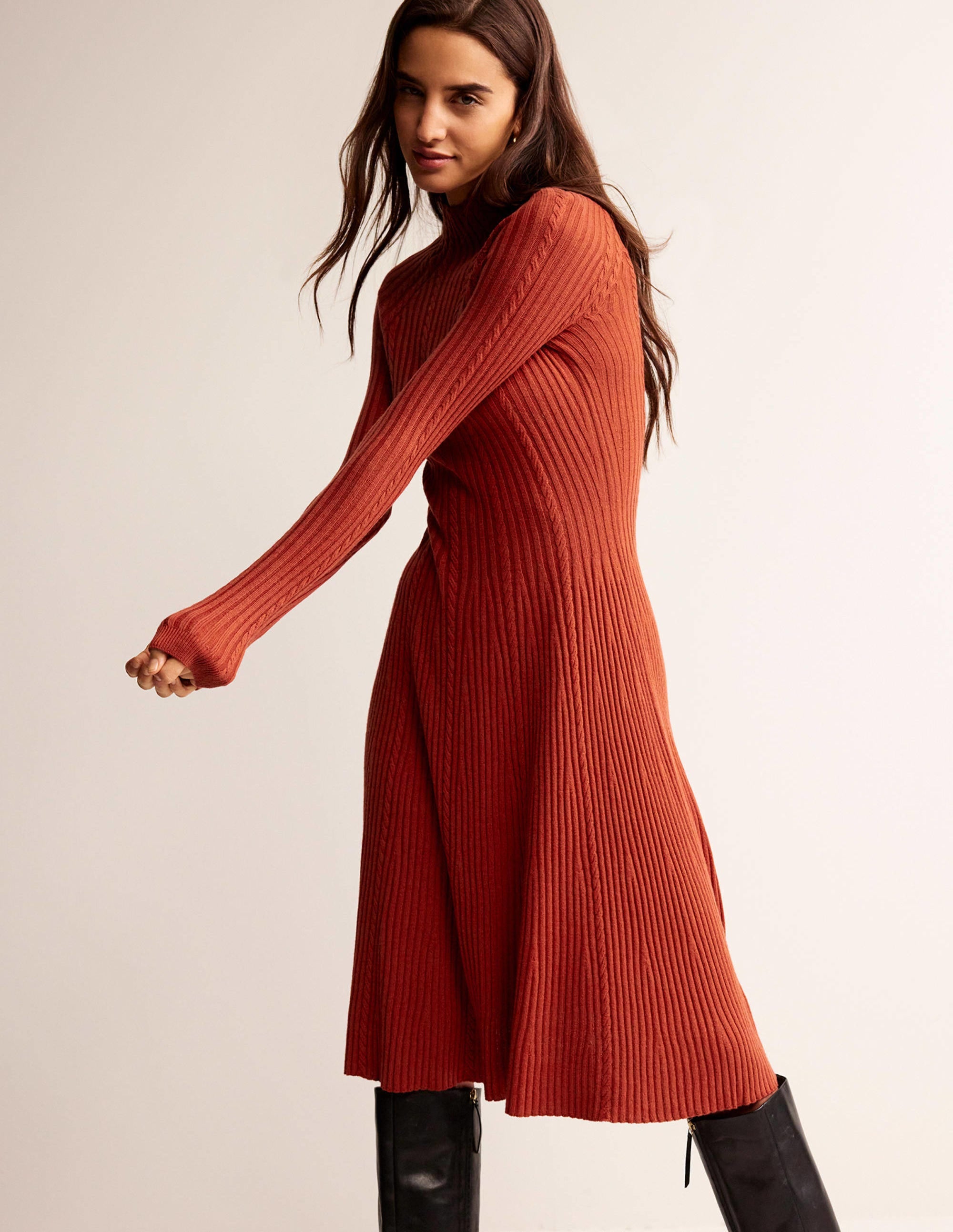 Tessa Knitted Dress-Dark Chestnut - Image 4