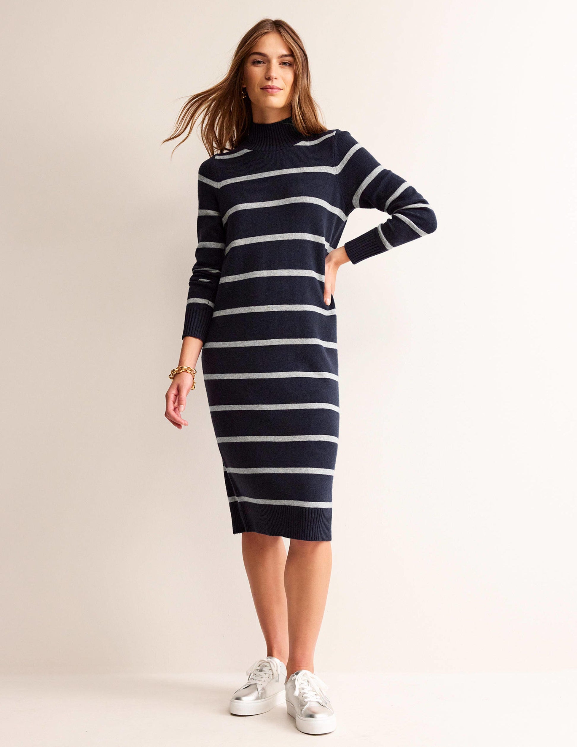 Verity Strickkleid-Marineblau und Grau Meliert-2
