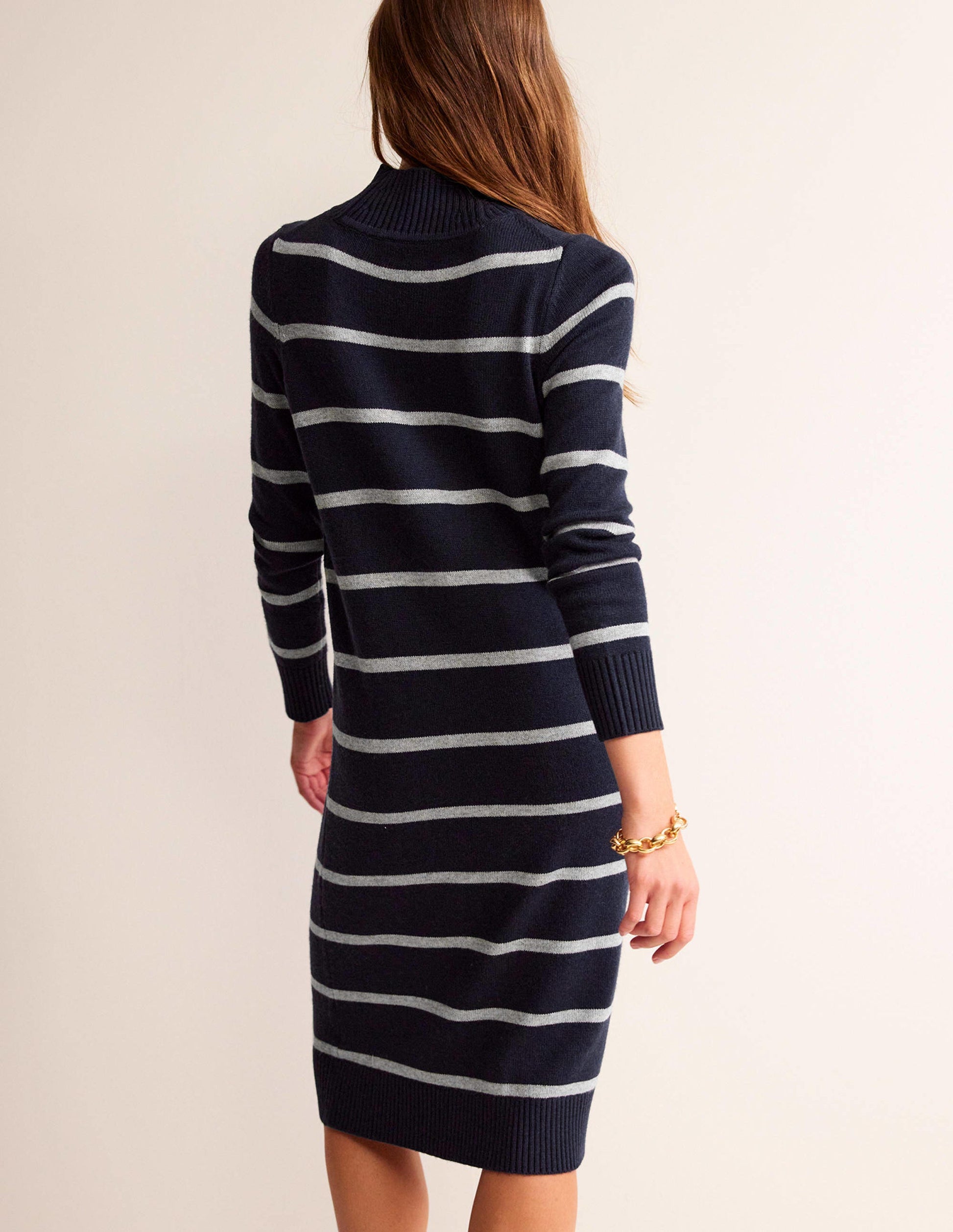Verity Strickkleid-Marineblau und Grau Meliert-4