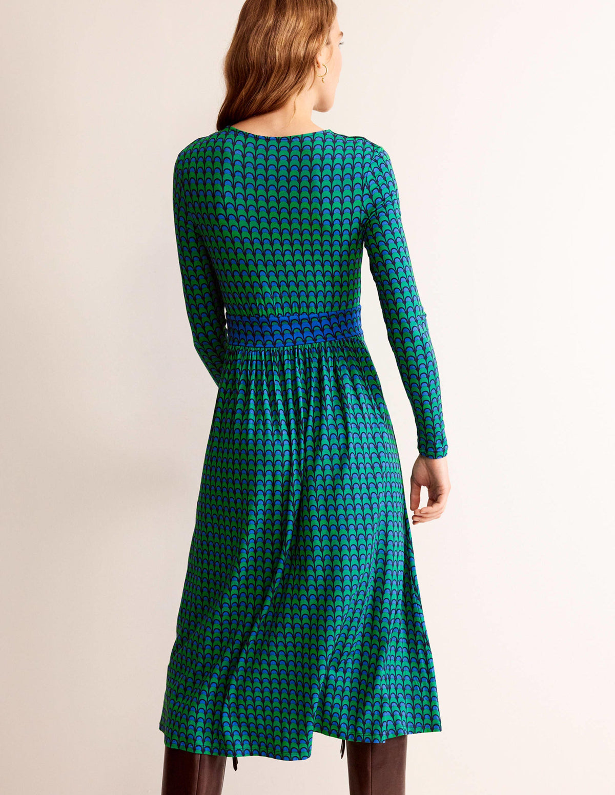 Thea Jersey-Midikleid mit langen Ärmeln-Veridiangrün, Geo-Charm - Image 3