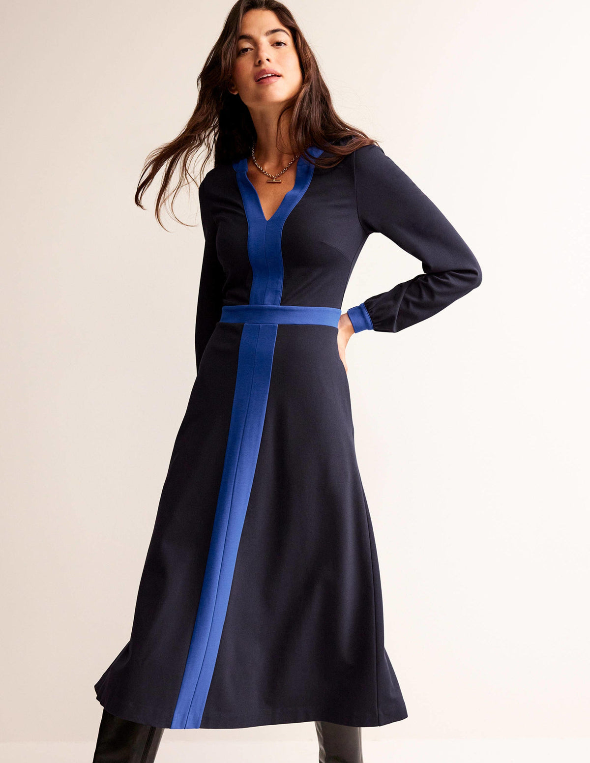 Midikleid in Blockfarben-Marineblau und leuchtendes Blau - Image 1