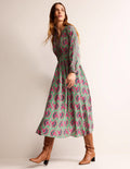 Raglan-Midikleid mit Bordürenmuster-Grün, Paisley-Amaryllis