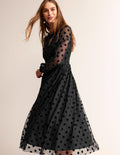 Robe midi en tulle à pois-Pois noirs
